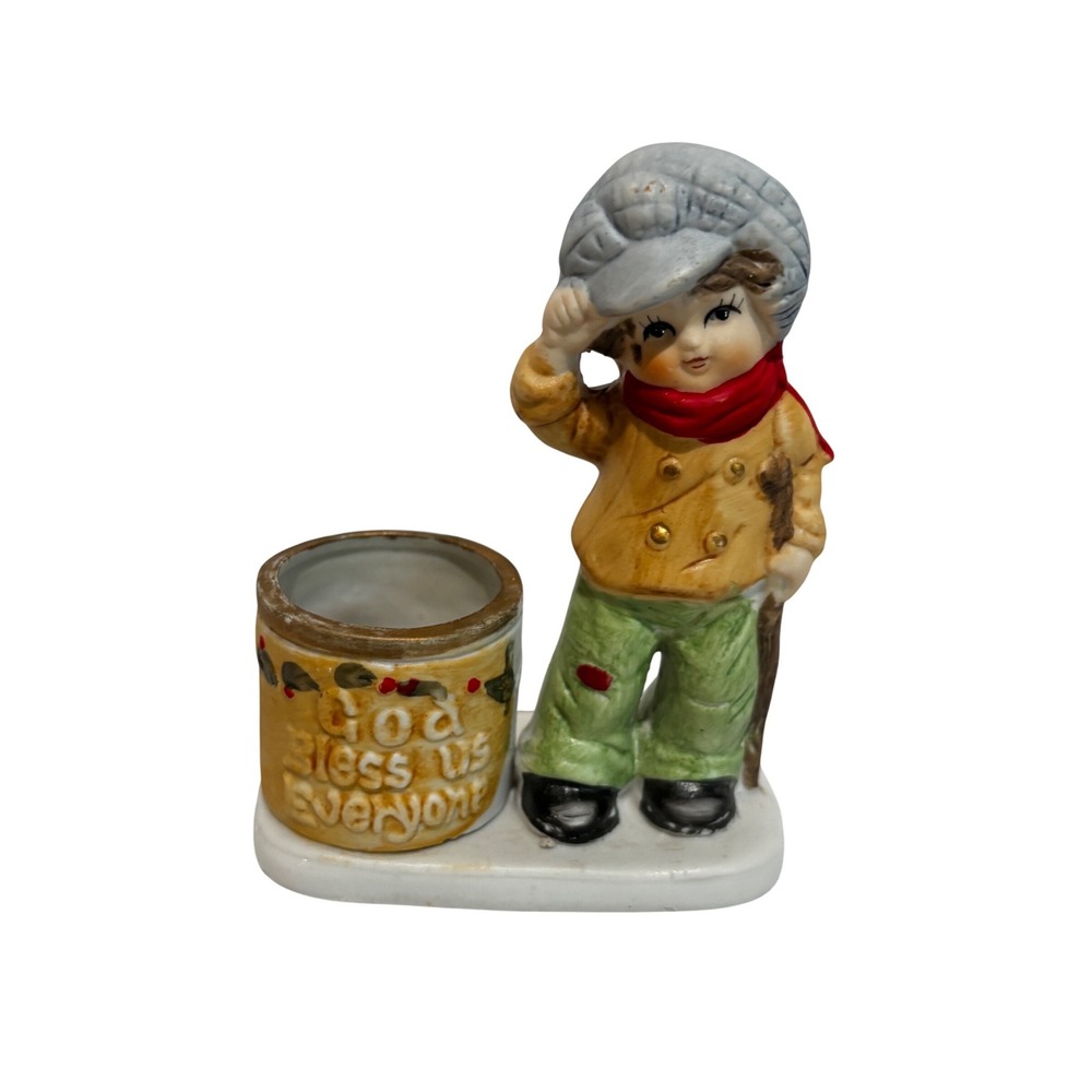 Vintage Jasco 1978 Tiny Tim Ceramic Figurine God Bless Us‎ Everyone Christmas
